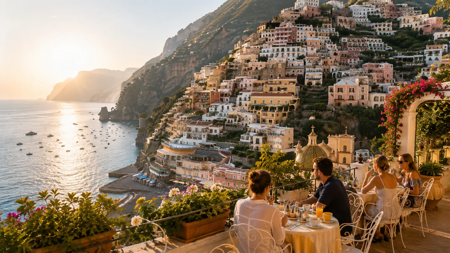 Positano above the sea in morning light
